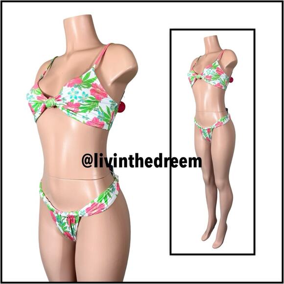 Beach Bunny Rio Knot Top XL & Delphin Tango Bottom L - Pink Jungle Floral $196 - Picture 4 of 14